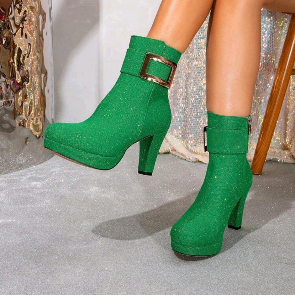 Plus Size Women Ankle Boots With Waterproof Platform, Round Toe Mid-Calf Boot - Picture 3 of 5